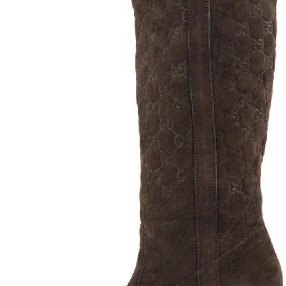 Gucci Size 9.5 Brown Suede GG Merino Boots 465ggs3
